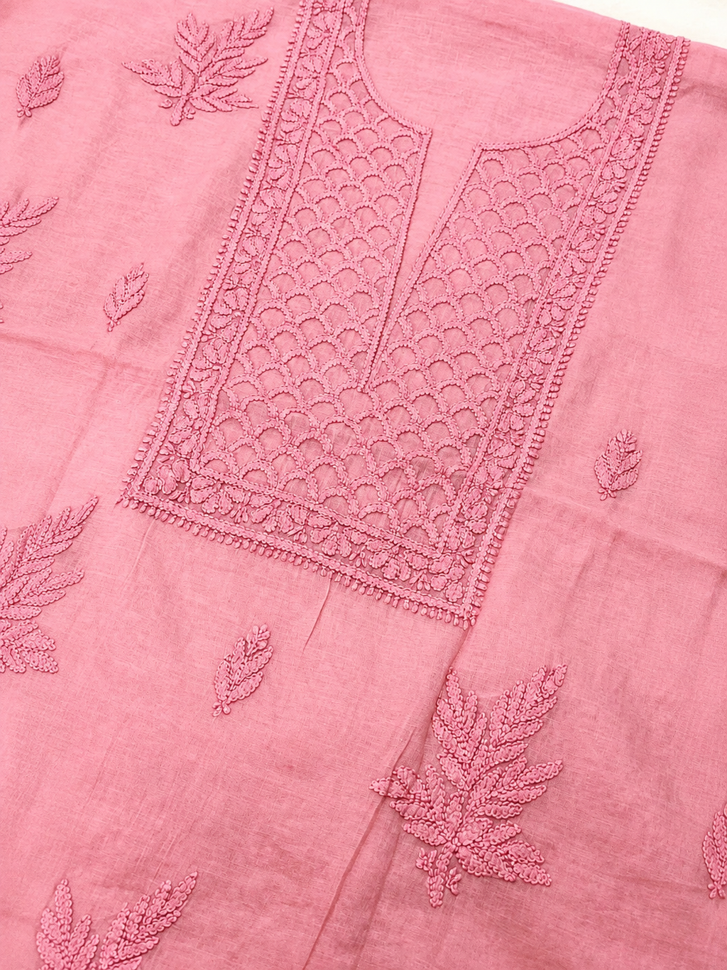 Dusty pink mul chanderi dress material