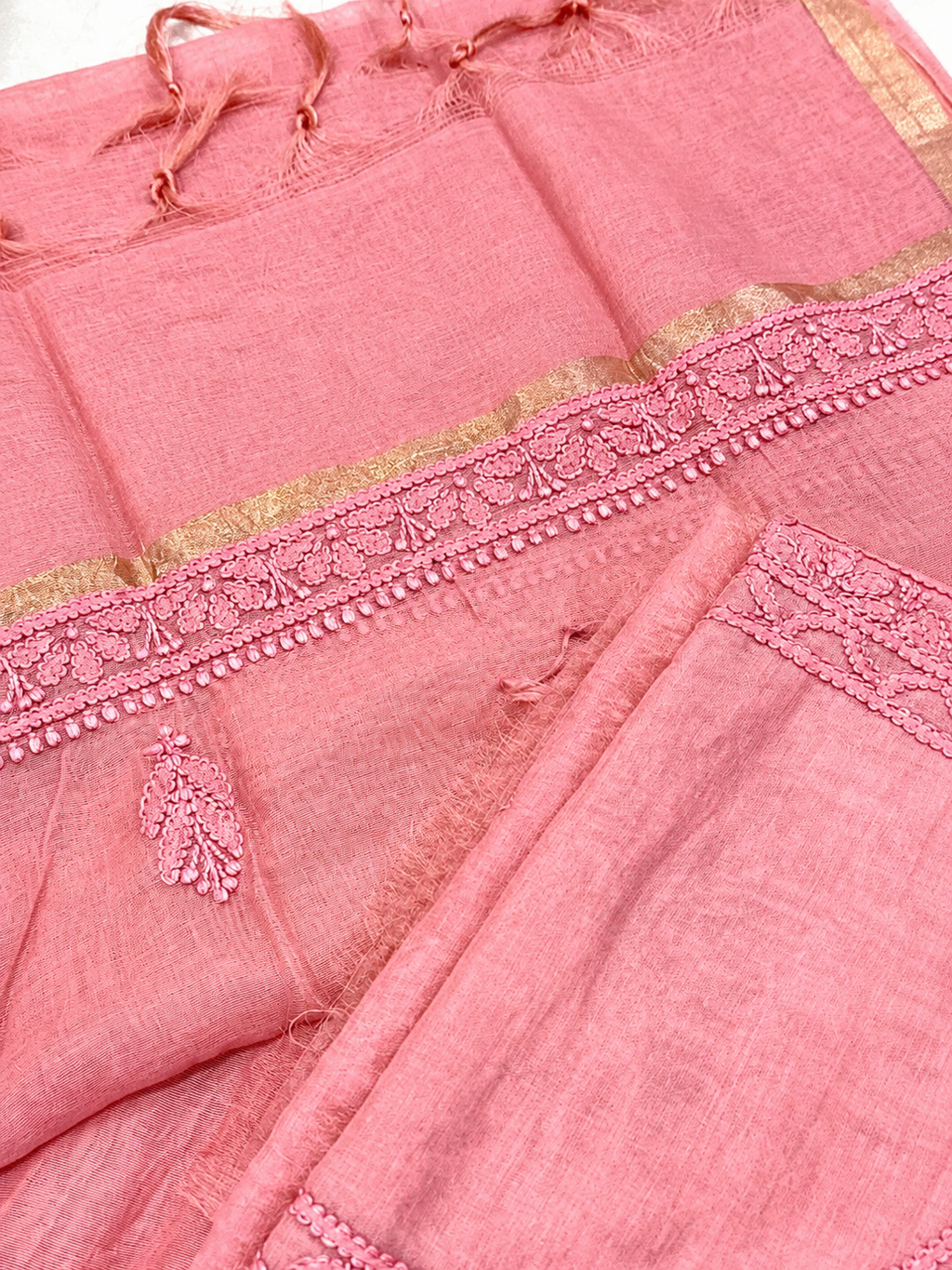 Dusty pink mul chanderi dress material