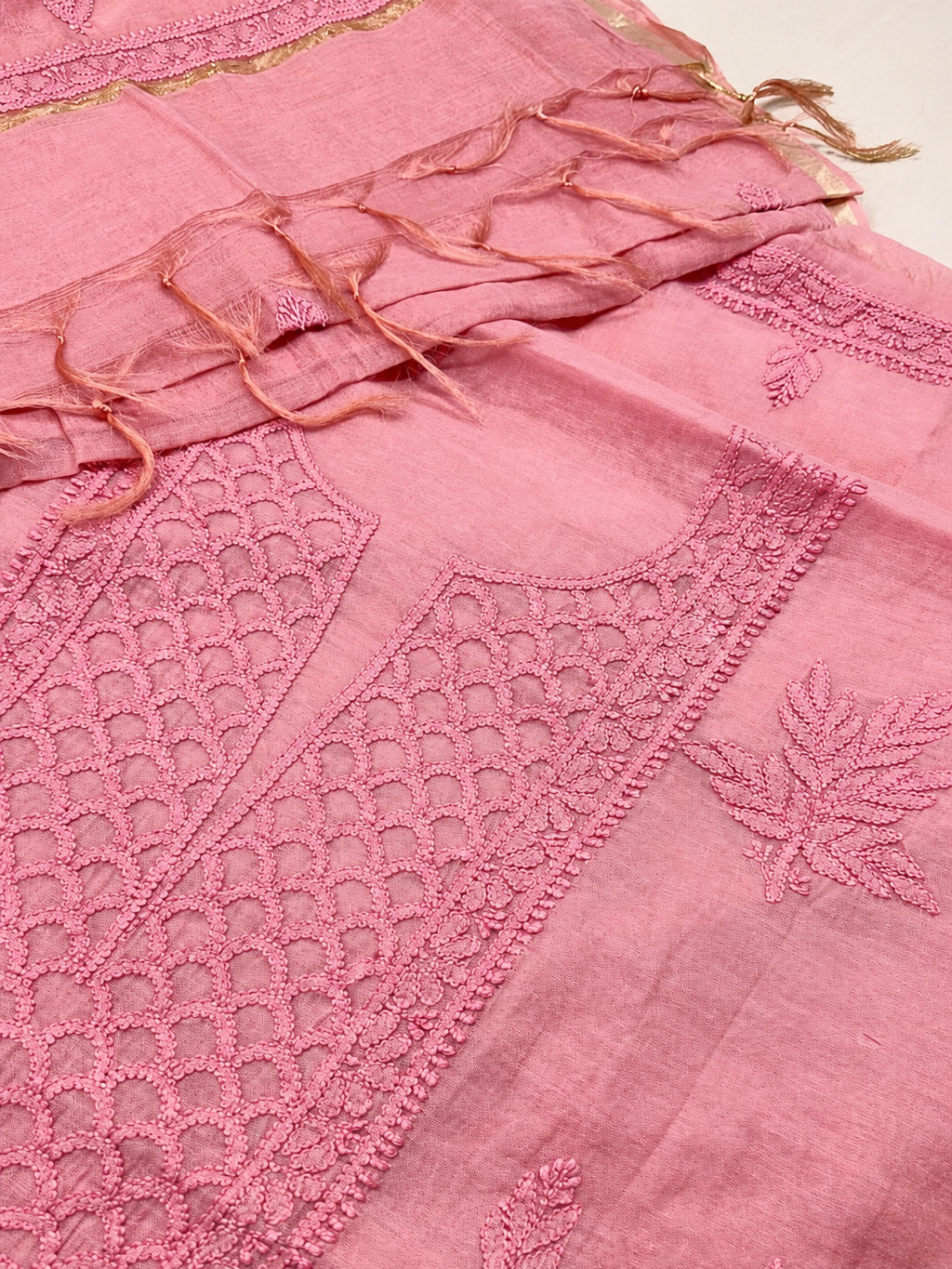 Dusty pink mul chanderi dress material