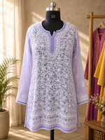 Georgette Short kurti with shadow bakhiya work