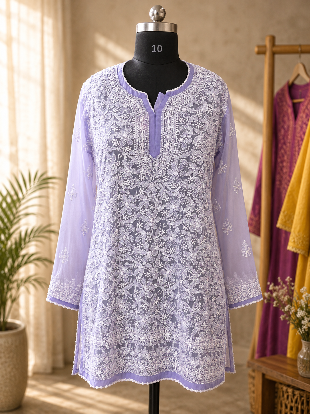 Georgette Short kurti with shadow bakhiya work