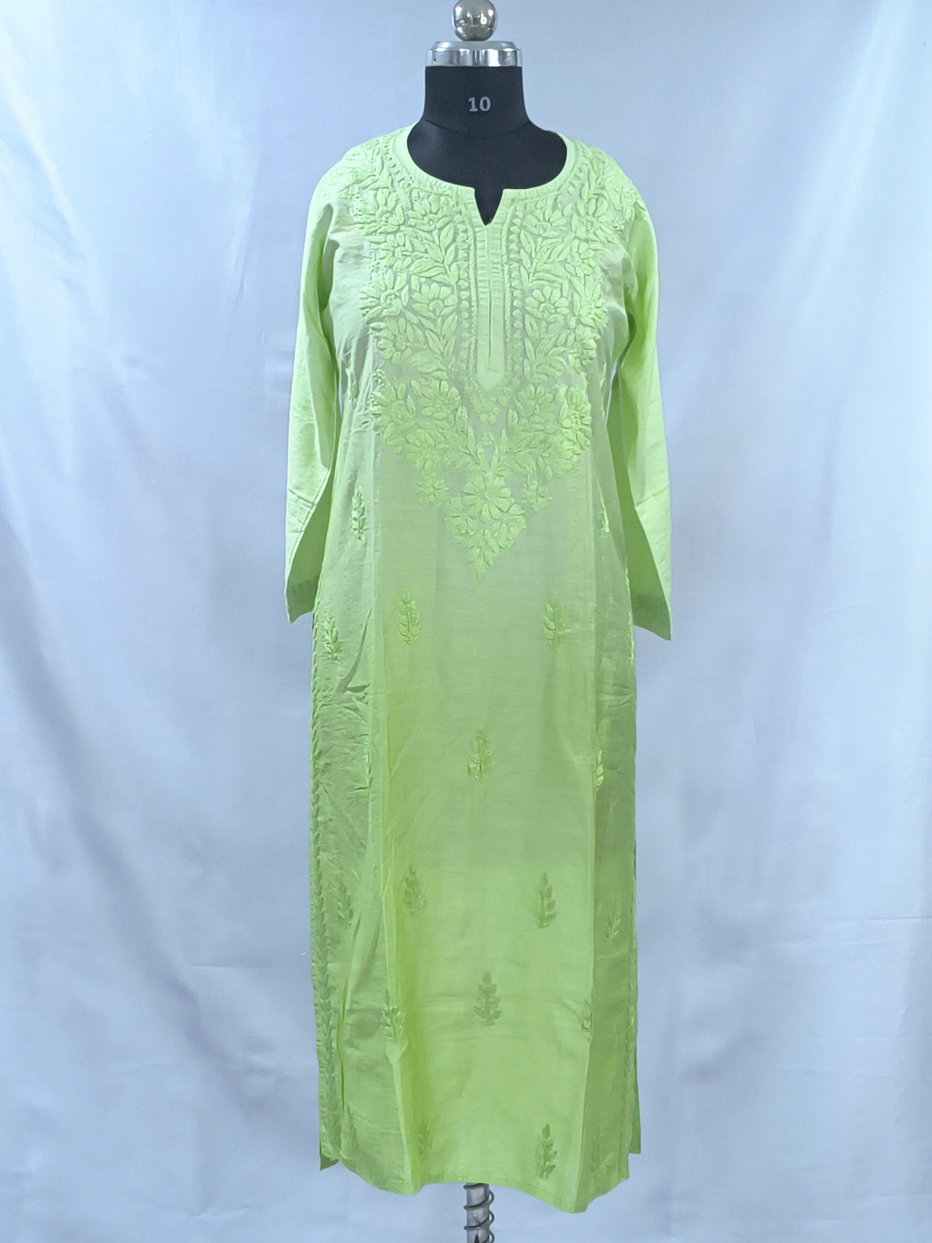 1013 pista green ombre premium chanderi silk Lucknowi kurta hand embroidered