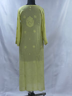 1018 mehendi green viscose lucknowi kurta in hand embroidered shadow work with silk thread