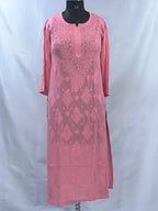 1016 peach pink  viscose lucknowi kurta in hand embroidered shadow work with silk thread