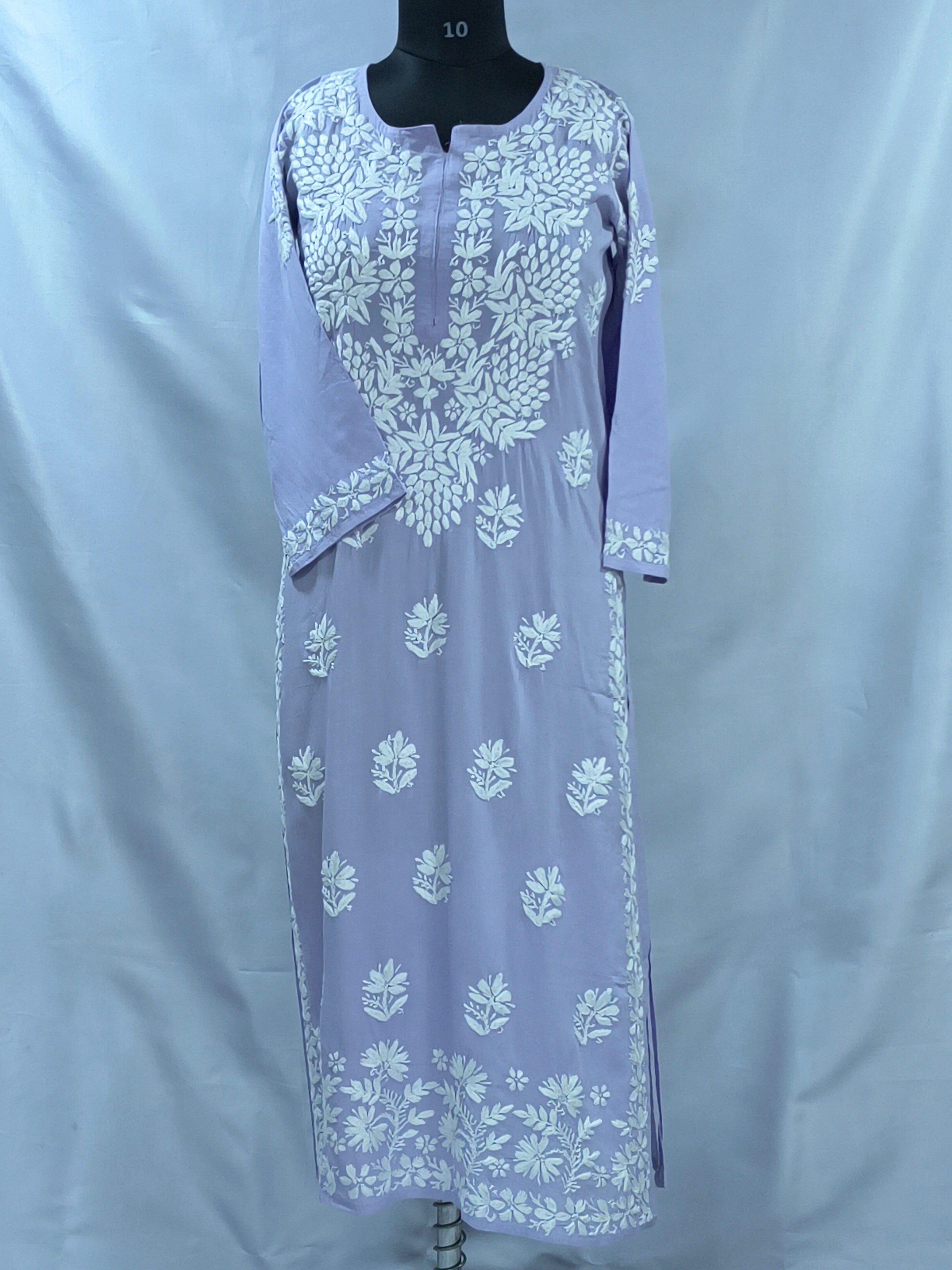 1008 lilac Rayon Lucknowi kurta hand embroidered