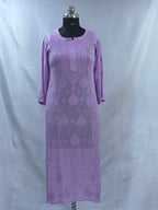 1017 purple Viscose Lucknowi kurta hand made shadow work with silk thread