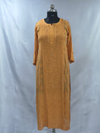 1019 golden orange  viscose lucknowi kurta in hand embroidered shadow work with silk thread