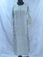 1024 grey Mul cotton Lucknowi kurta in hand embroidered front jaal