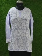 Lilac Lucknowi Mul short kurti hand embroidered