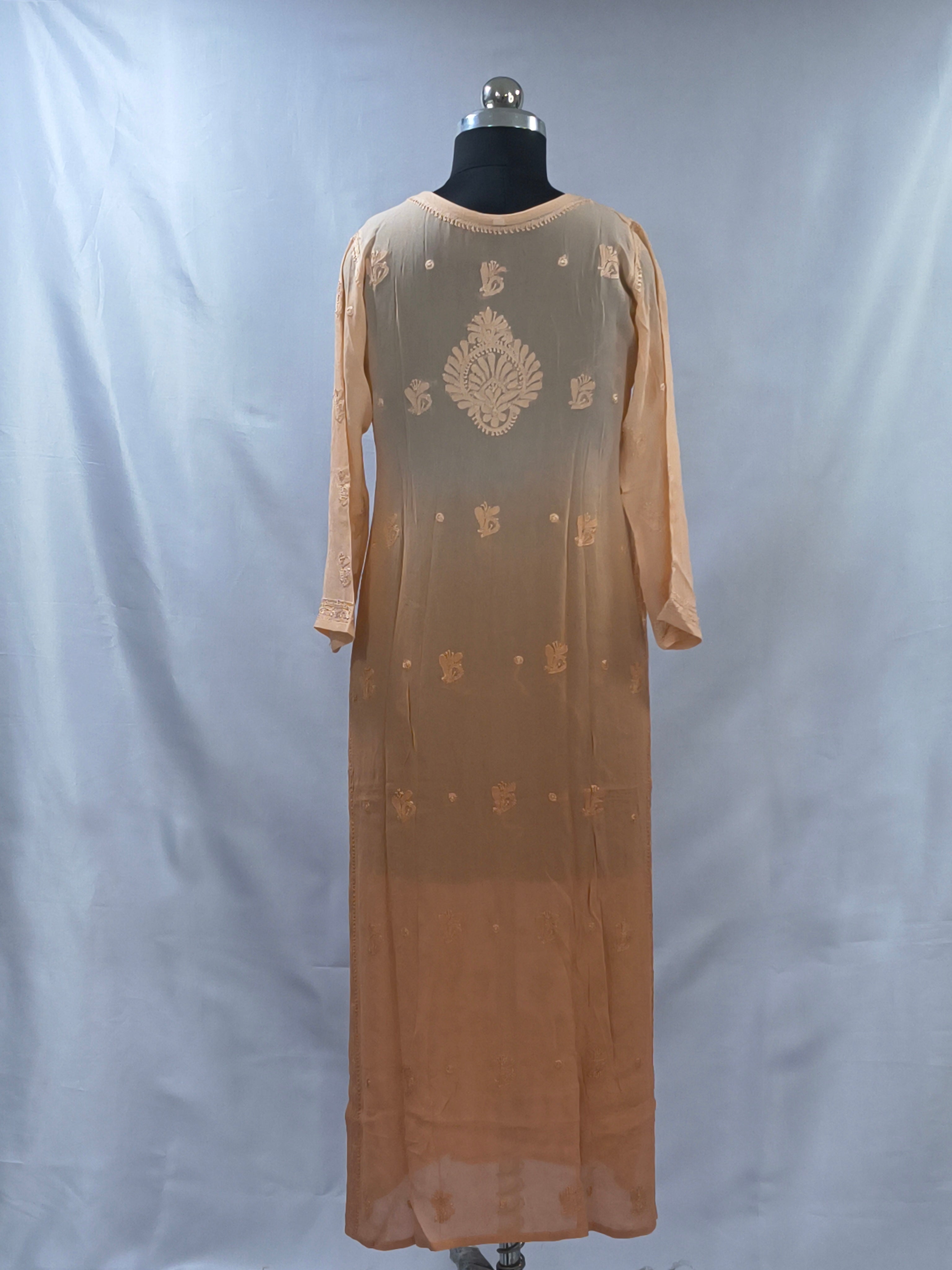 1022 orange ombre viscose lucknowi kurta in hand embroidered shadow work with silk thread