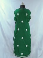 1006 green cotton Lucknowi knee length kurta hand embroidered