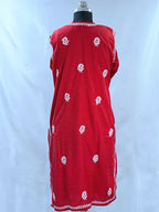 1005 red  Lucknowi knee length kurta hand embroidered