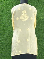 Off white Lucknowi viscose short kurti with hand embroidery - slip included