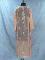 1023 orange Mul cotton Lucknowi kurta in hand embroidered front jaal