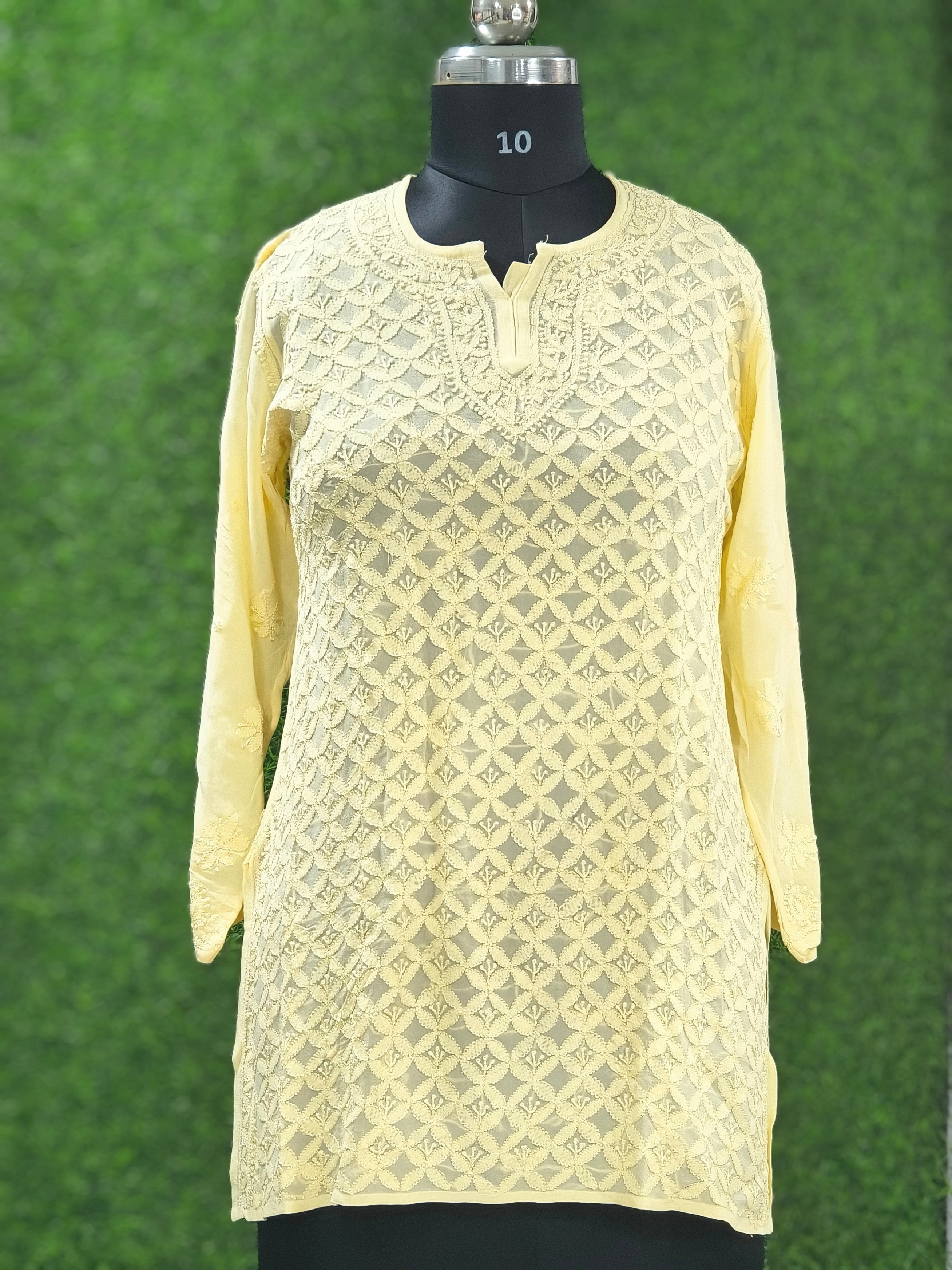 Off white Lucknowi viscose short kurti with hand embroidery - slip included