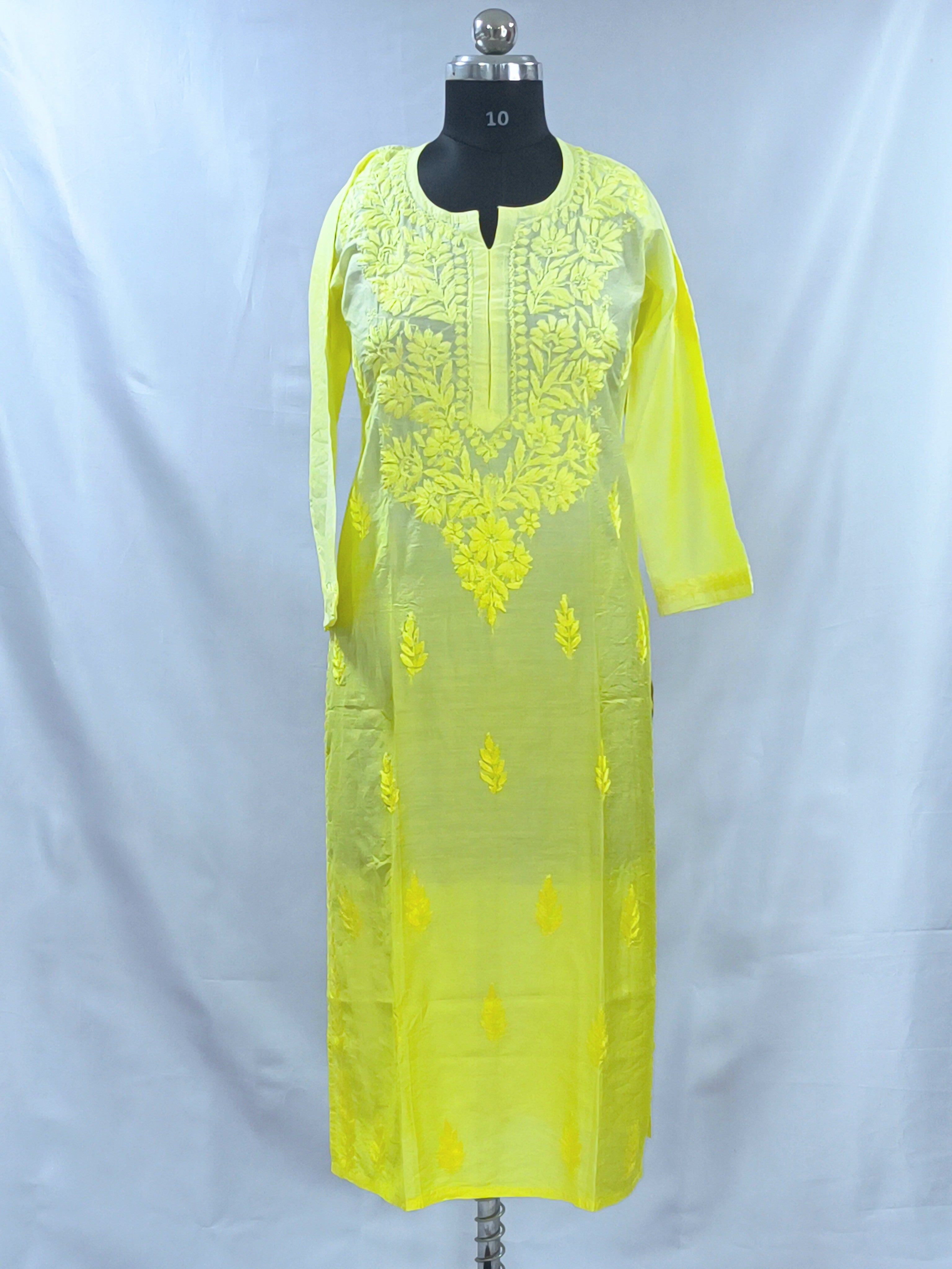 1012 yellow ombre premium chanderi silk Lucknowi kurta hand embroidered