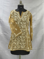 Beige Lucknowi Mul short kurti with hand embroidery l