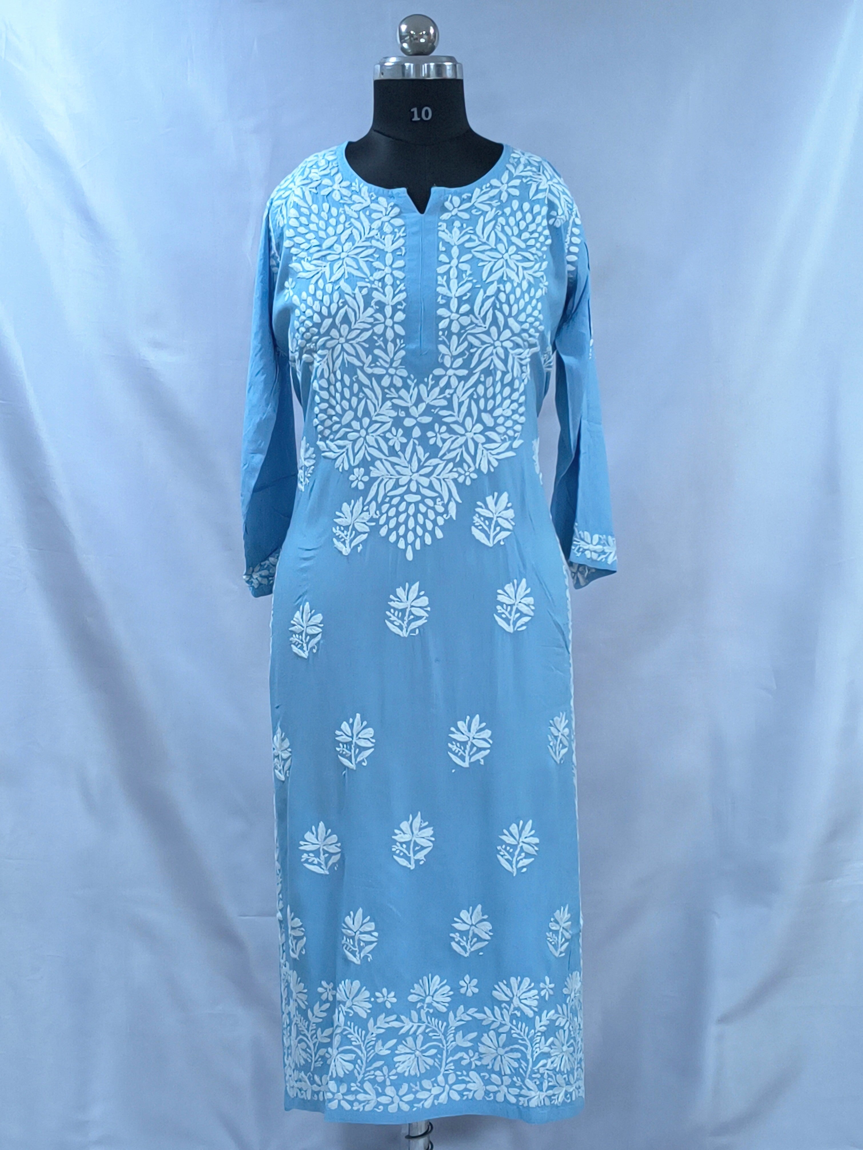 1007 powder blue Rayon Lucknowi kurta hand embroidery