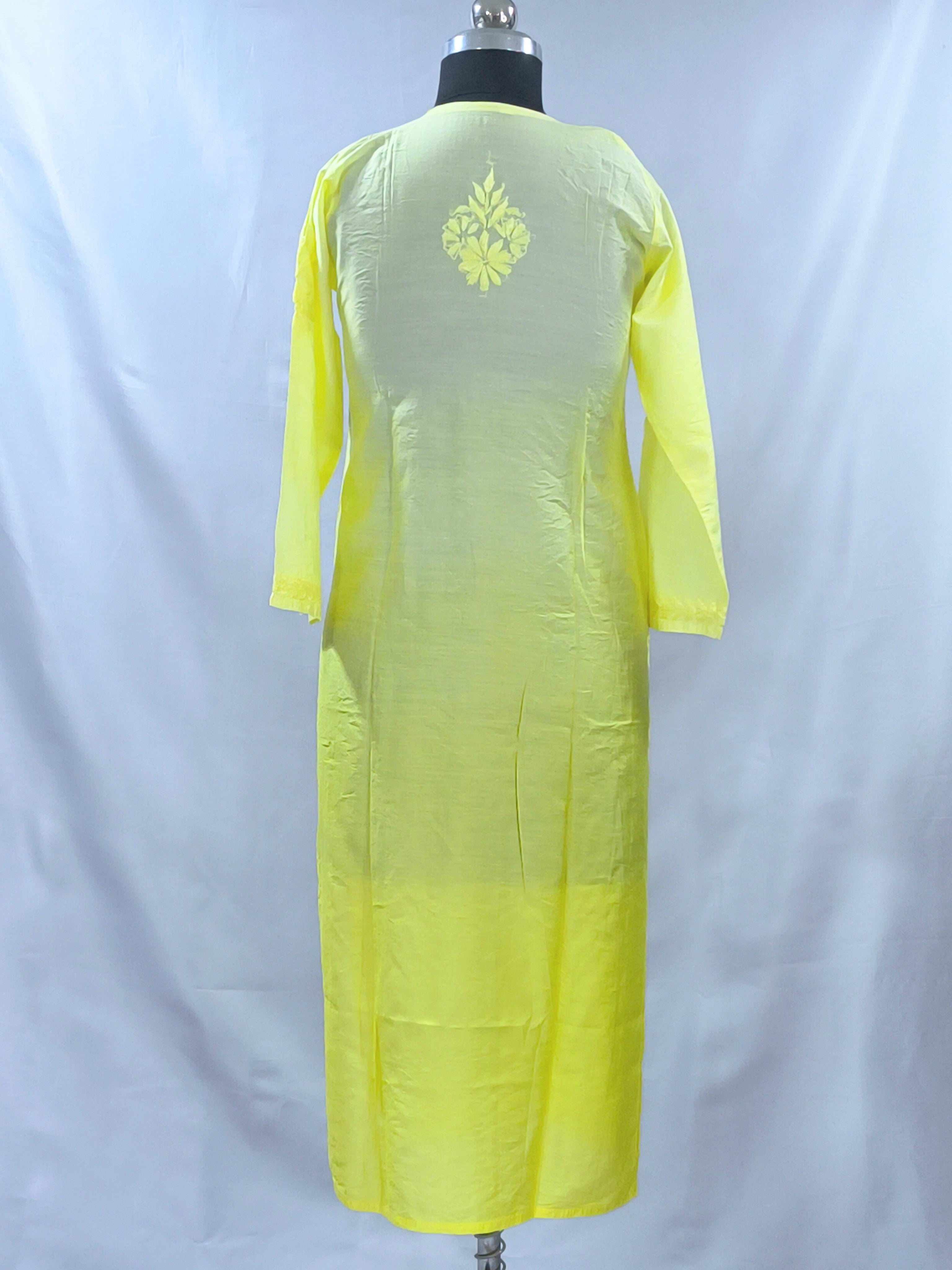1012 yellow ombre premium chanderi silk Lucknowi kurta hand embroidered