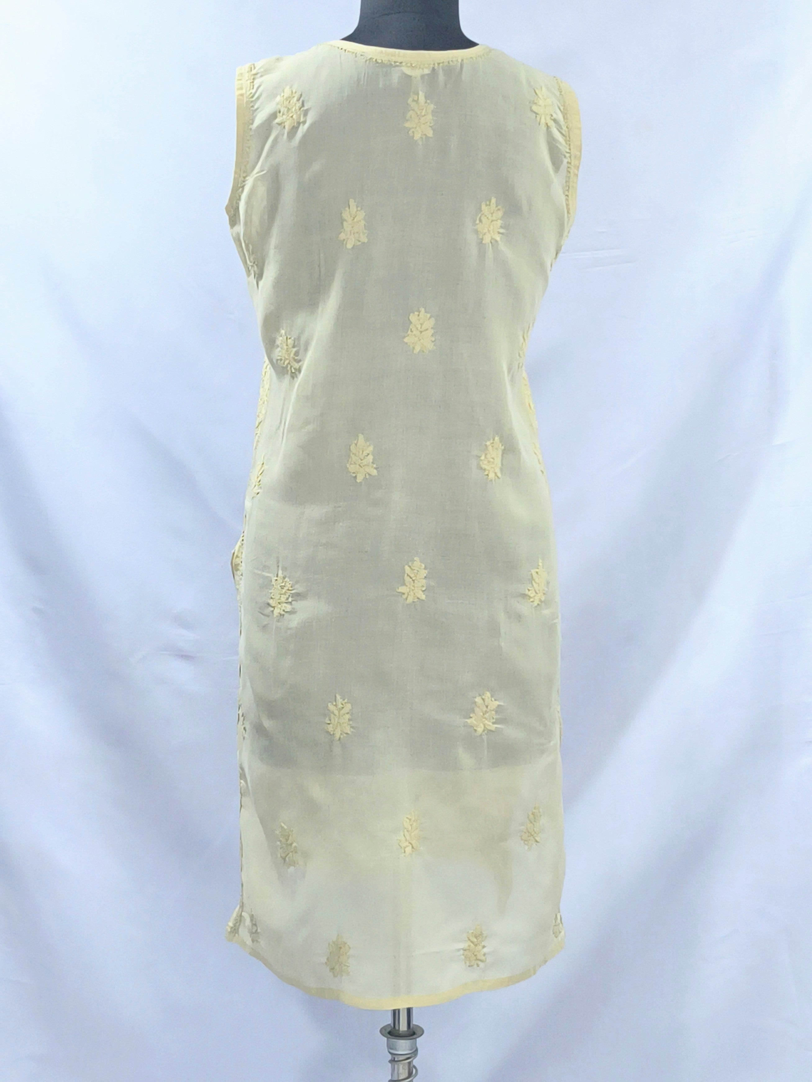 1010 beige cotton Lucknowi sleave less kurta hand embroidered in gota patti work