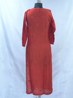 1027 blood red Premium chanderi silk lucknowi kurta with hand embroidered intricate mukaish work