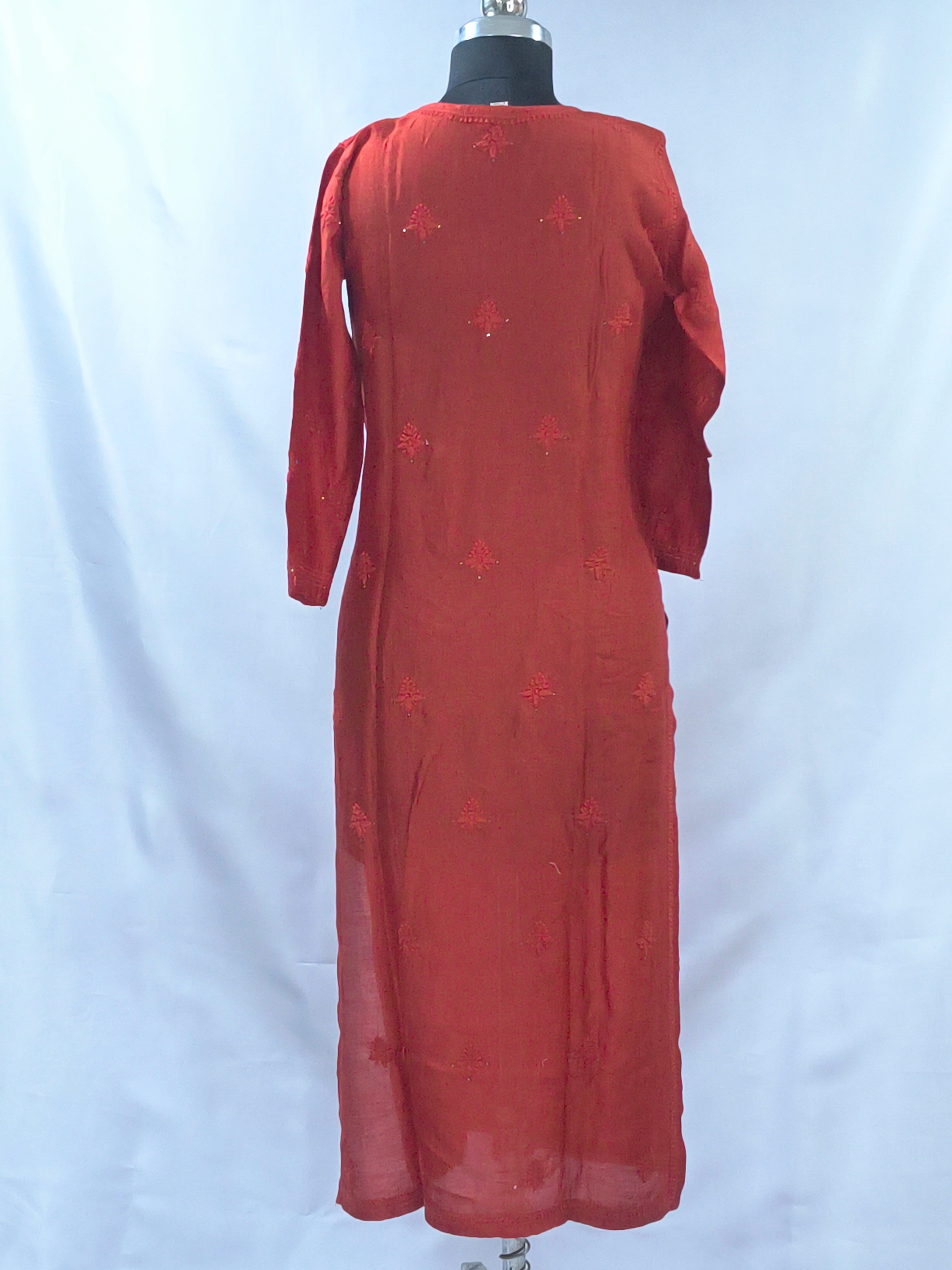 1027 blood red Premium chanderi silk lucknowi kurta with hand embroidered intricate mukaish work