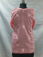 Salmon pink Lucknowi cotton short kurti hand embroidered