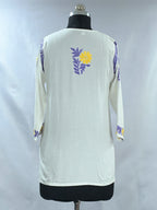 1001 white Modal Lucknowi short kurti yellow & purple hand embroidery