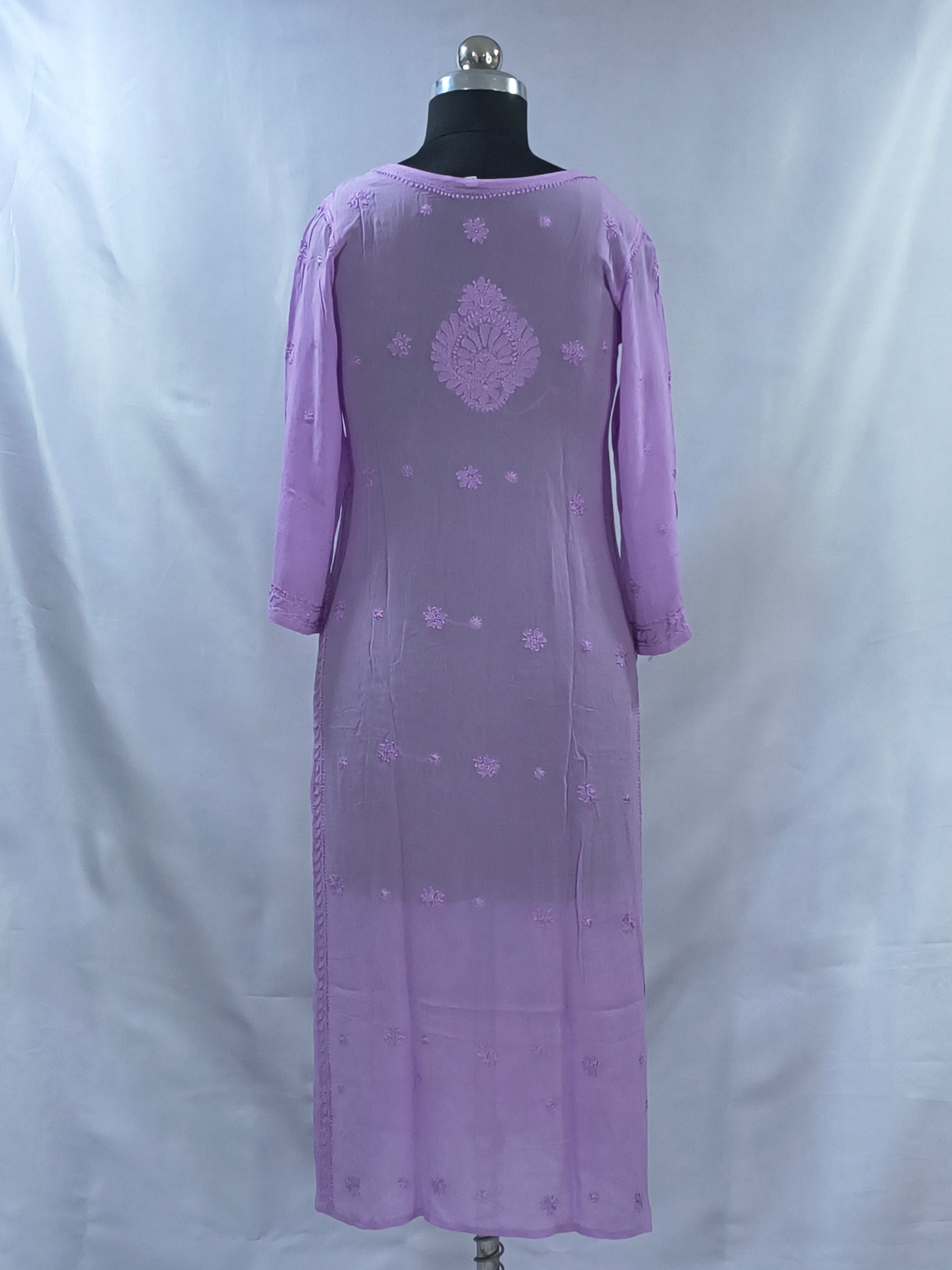 1017 purple Viscose Lucknowi kurta hand made shadow work with silk thread