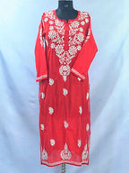 1009 Red silk Lucknowi kurta hand embroidered