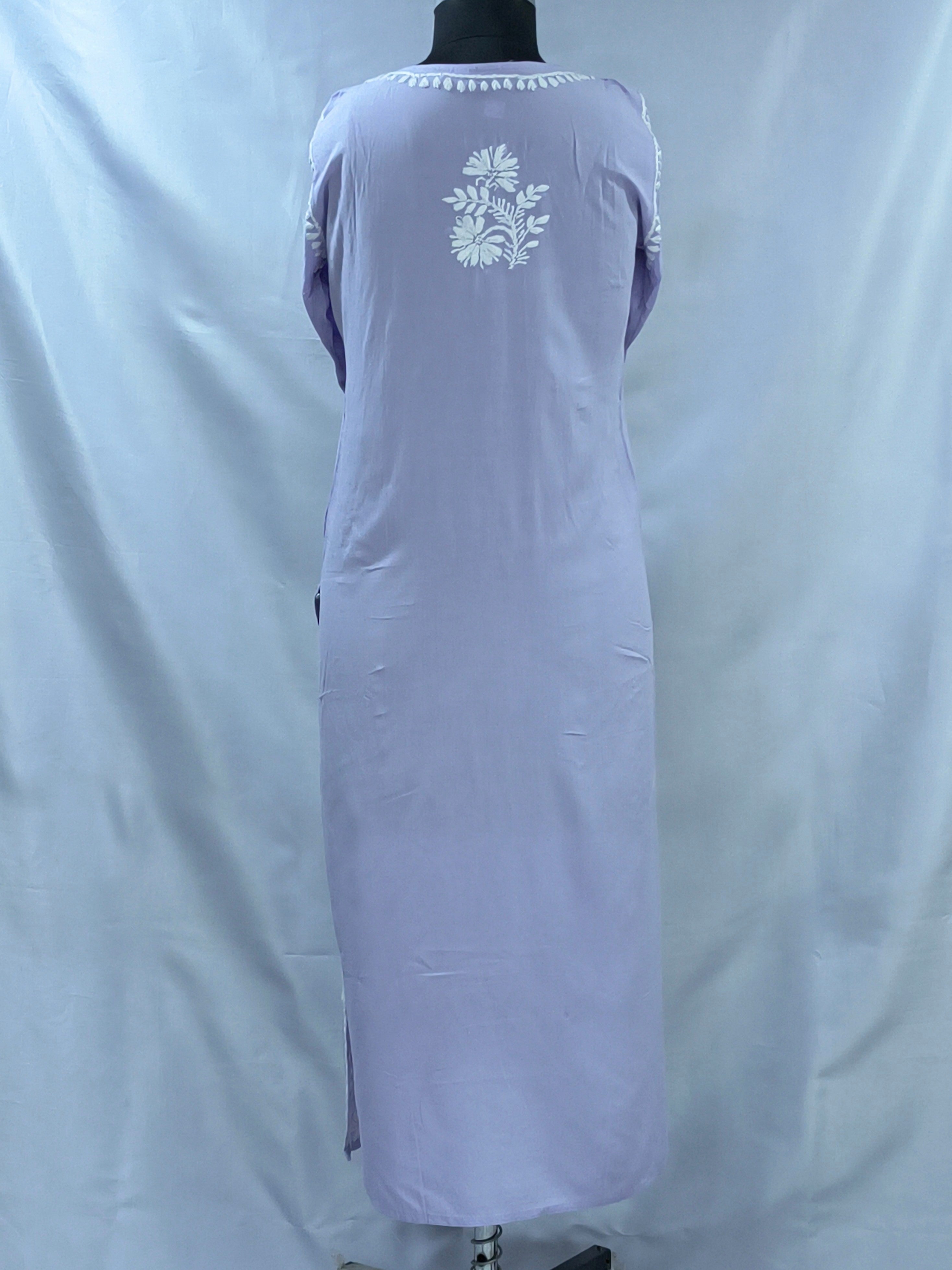 1008 lilac Rayon Lucknowi kurta hand embroidered