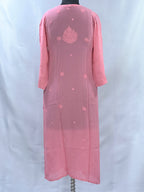 1016 peach pink  viscose lucknowi kurta in hand embroidered shadow work with silk thread