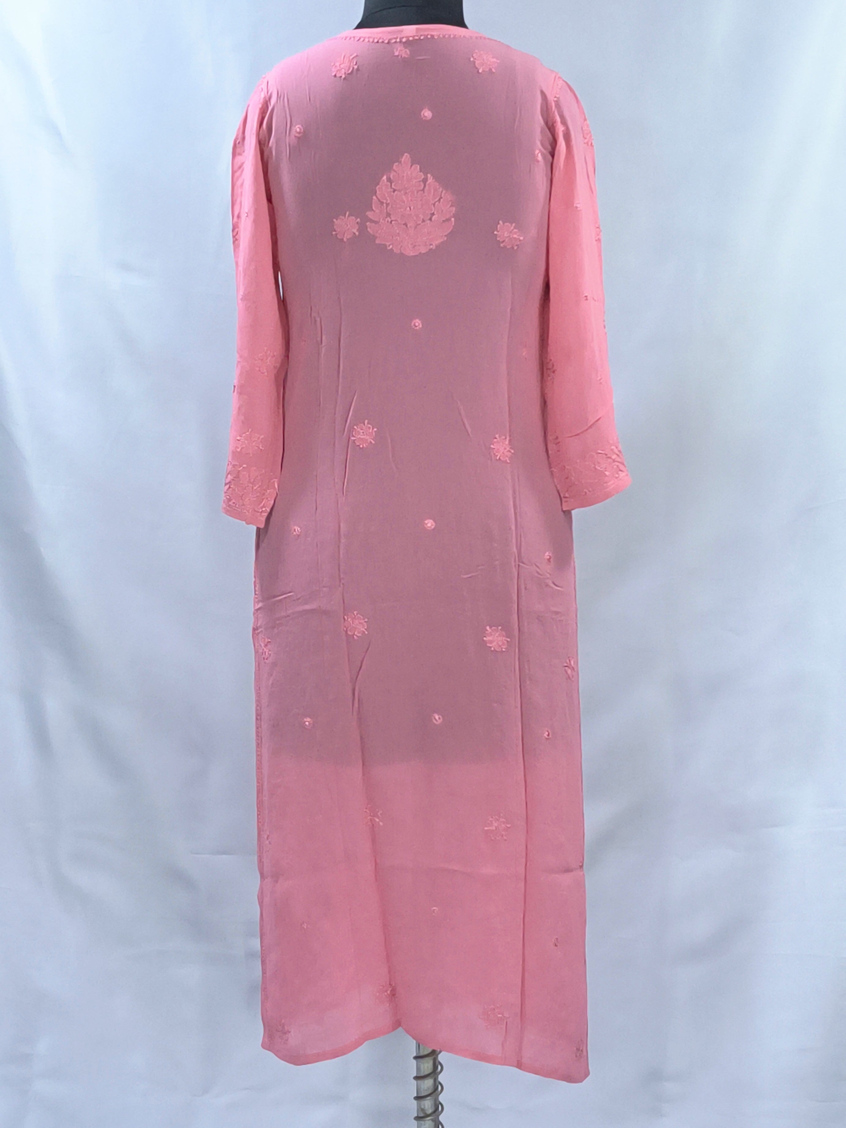 1016 peach pink  viscose lucknowi kurta in hand embroidered shadow work with silk thread