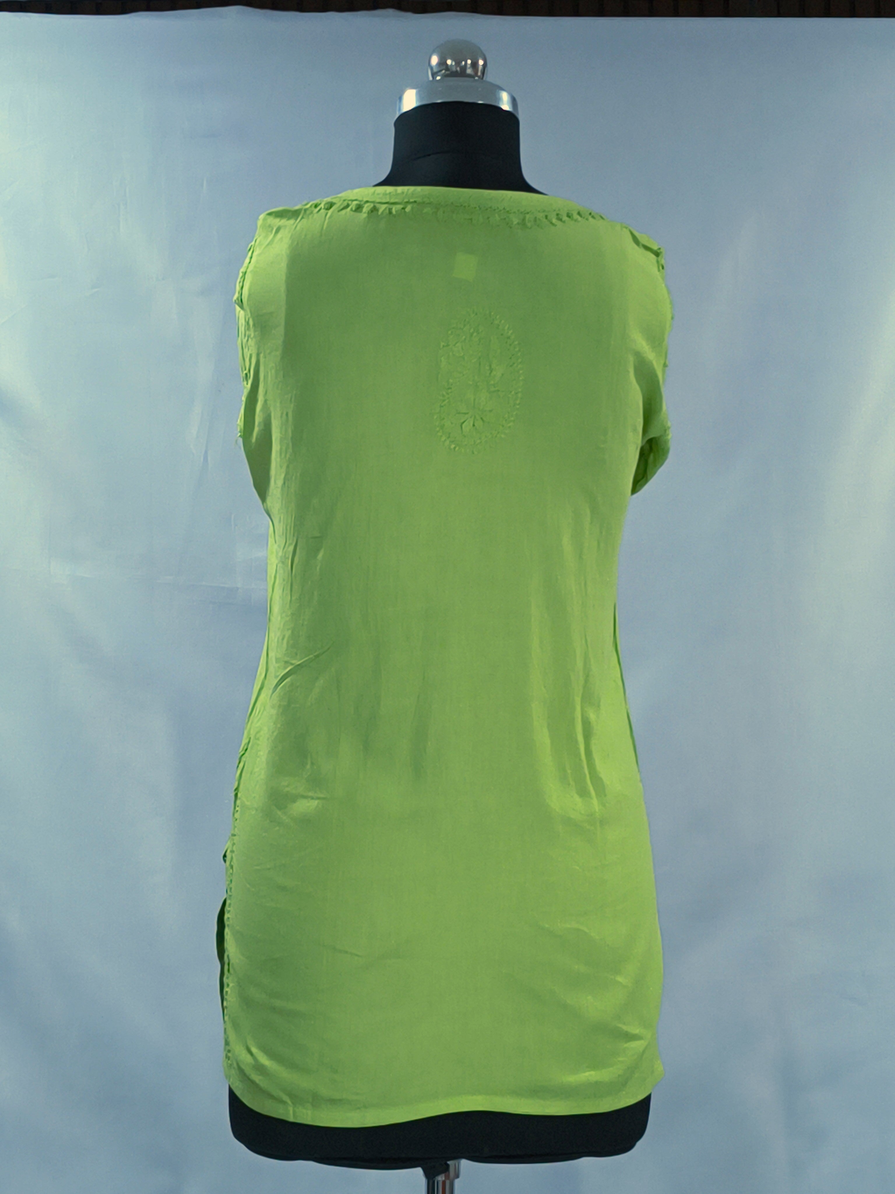 1004 green Rayon Lucknowi short kurti hand embroidered