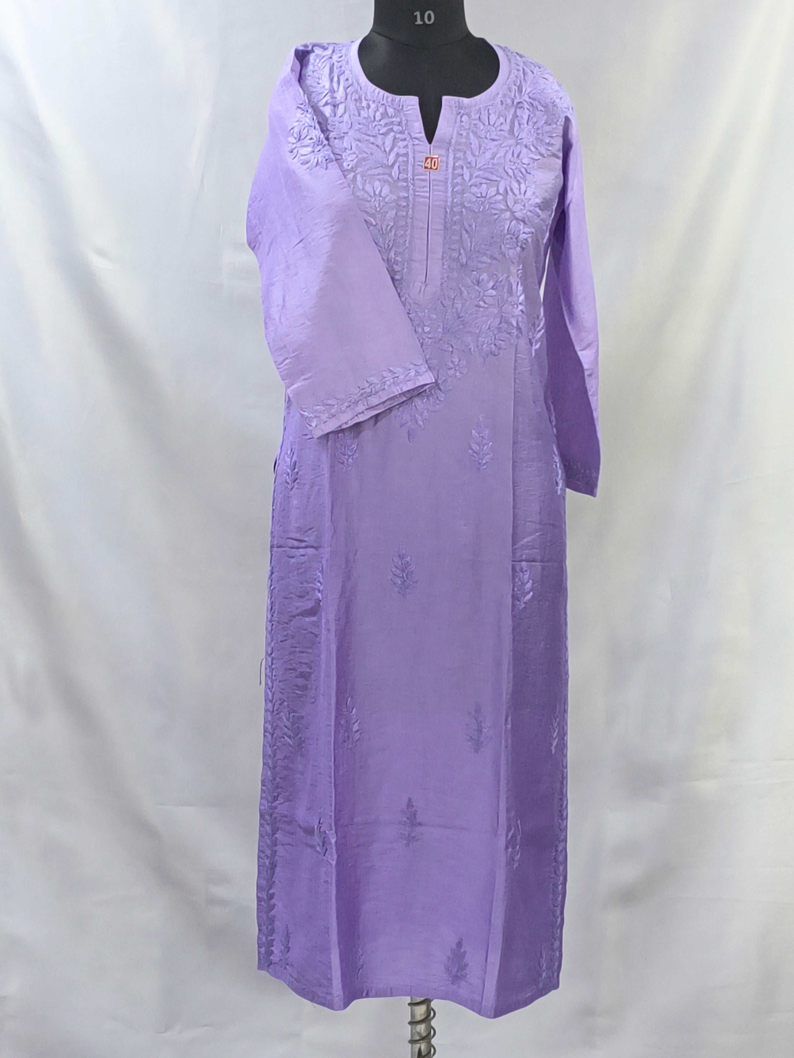 1014 Mauve ombre premium Chanderi silk Lucknowi kurta hand embroidered