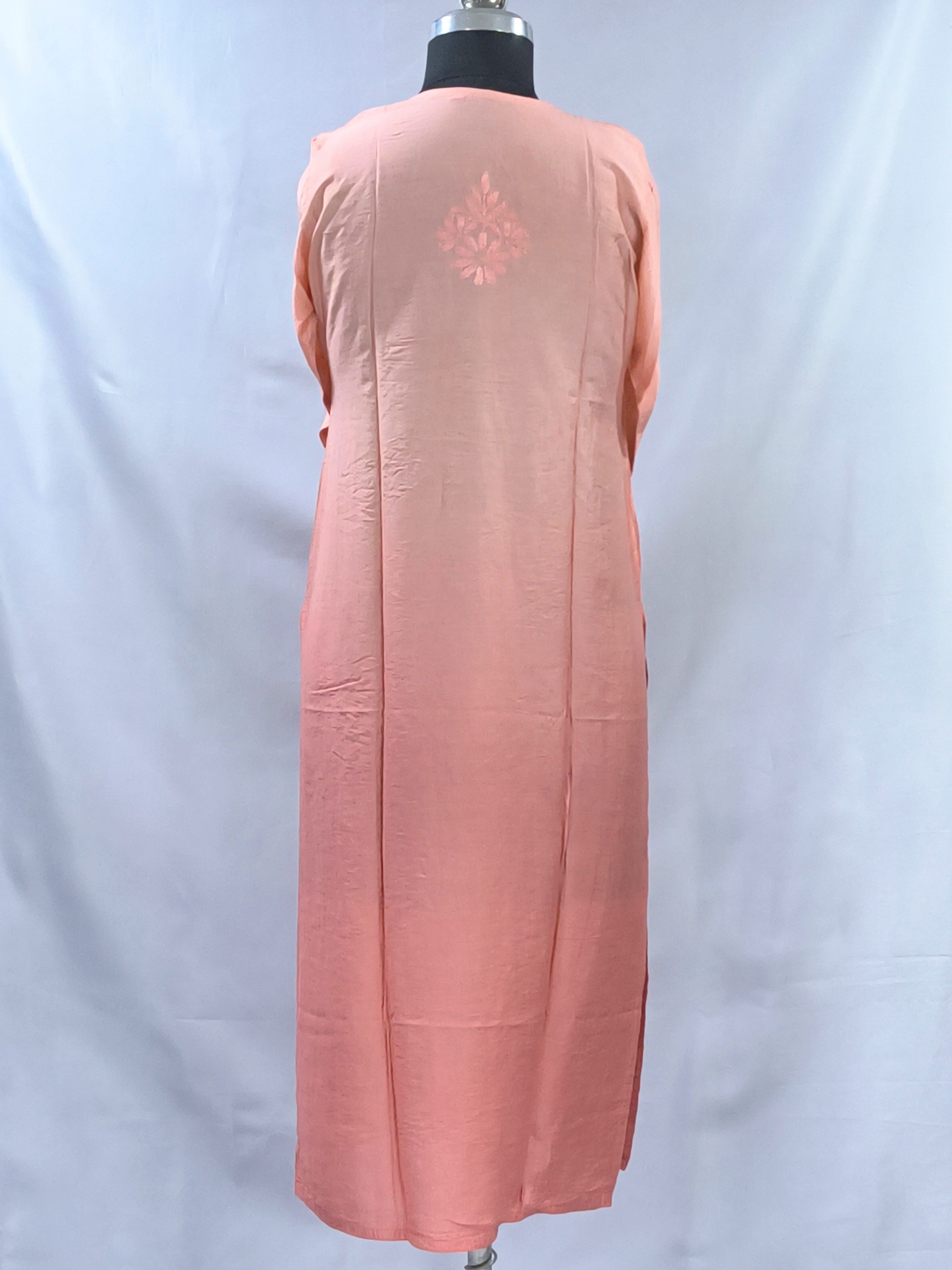 1015 orange ombre premium chanderi silk Lucknowi kurta hand embroidered