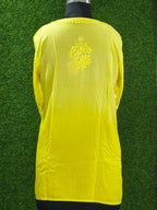 Yellow Lucknowi Rayon short kurti in hand embroidery