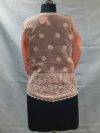 Orange peach Lucknowi  cotton short kurti hand embroidery