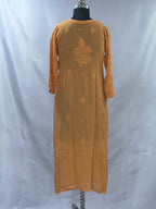 1019 golden orange  viscose lucknowi kurta in hand embroidered shadow work with silk thread