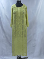 1018 mehendi green viscose lucknowi kurta in hand embroidered shadow work with silk thread