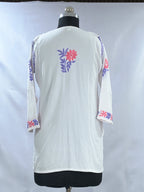 1003 white Modal Lucknowi short kurti purple & pink hand embroidery