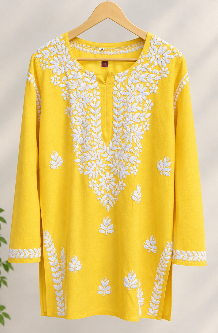 Yellow Modal Short With Ghaspatti Work